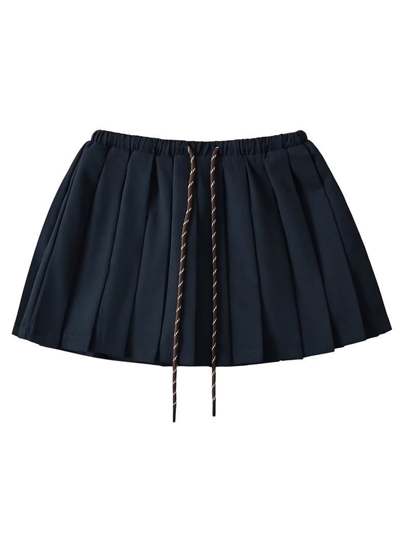 Pleated Drawstring Mini Skirt