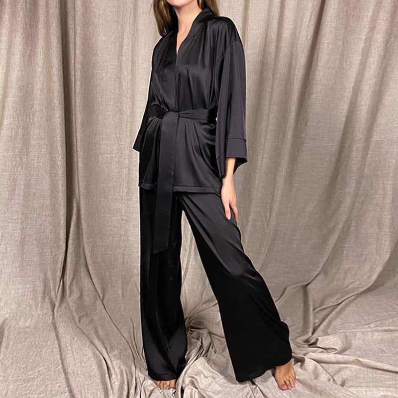 Belted Satin Lounge Set