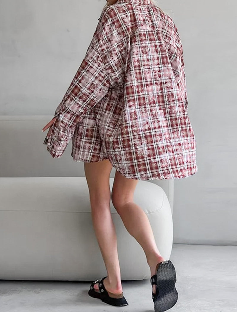 Plaid Collar Loose Long Sleeve Casual Shirt