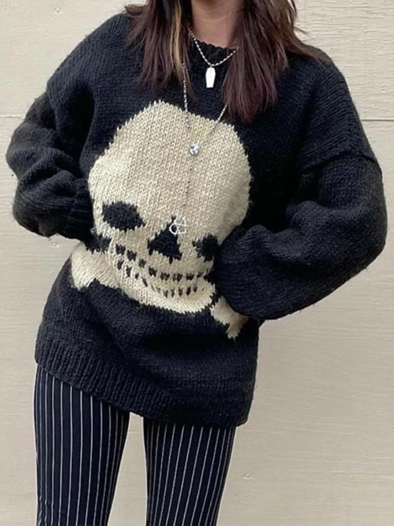 Oversized Skull Graphic Sweater