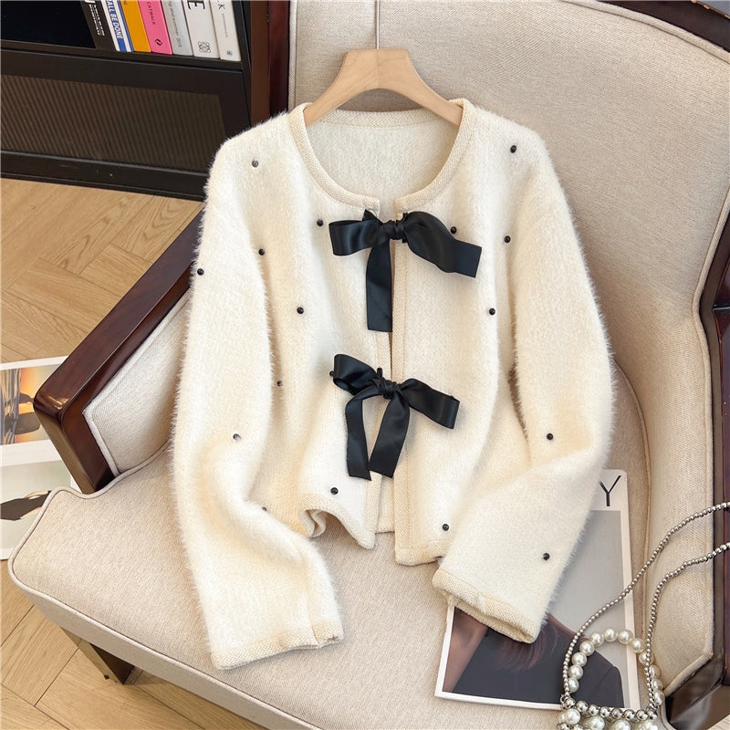 Pearl Embellished Cardigan with Bows