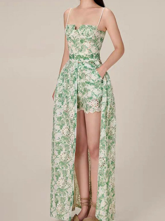 Asymmetrical Floral Lace Maxi Cami Dress