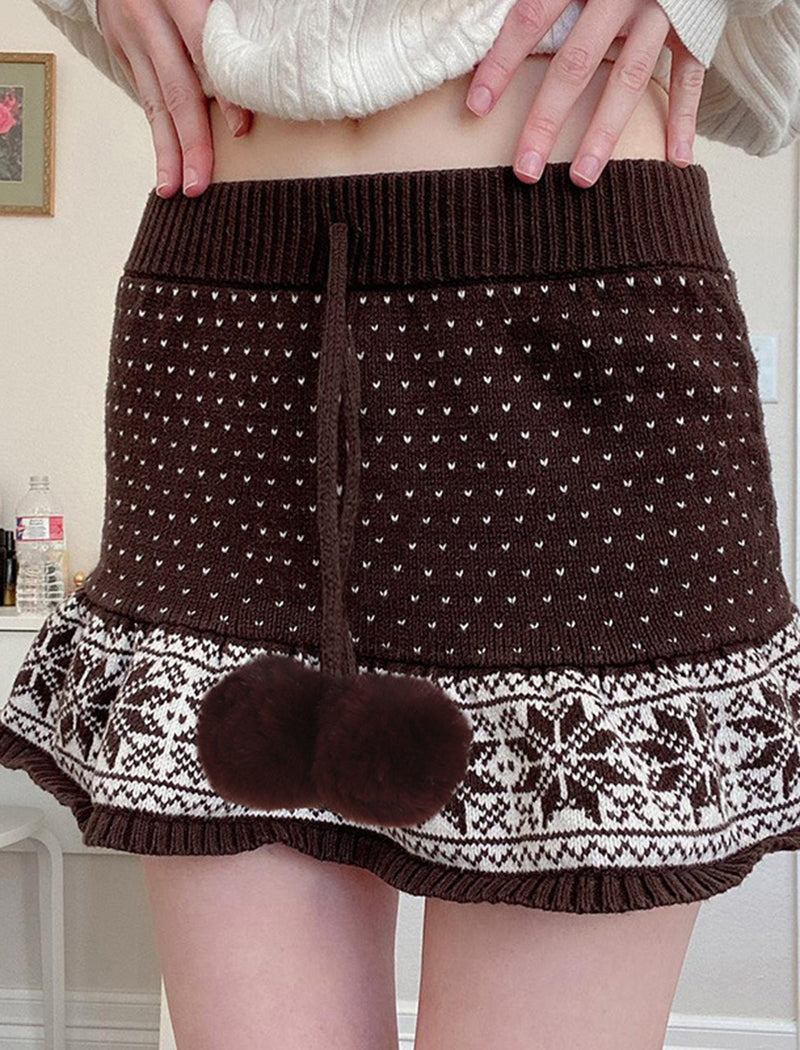 Drawstring Pom-Pom A-Line Pencil Skirt