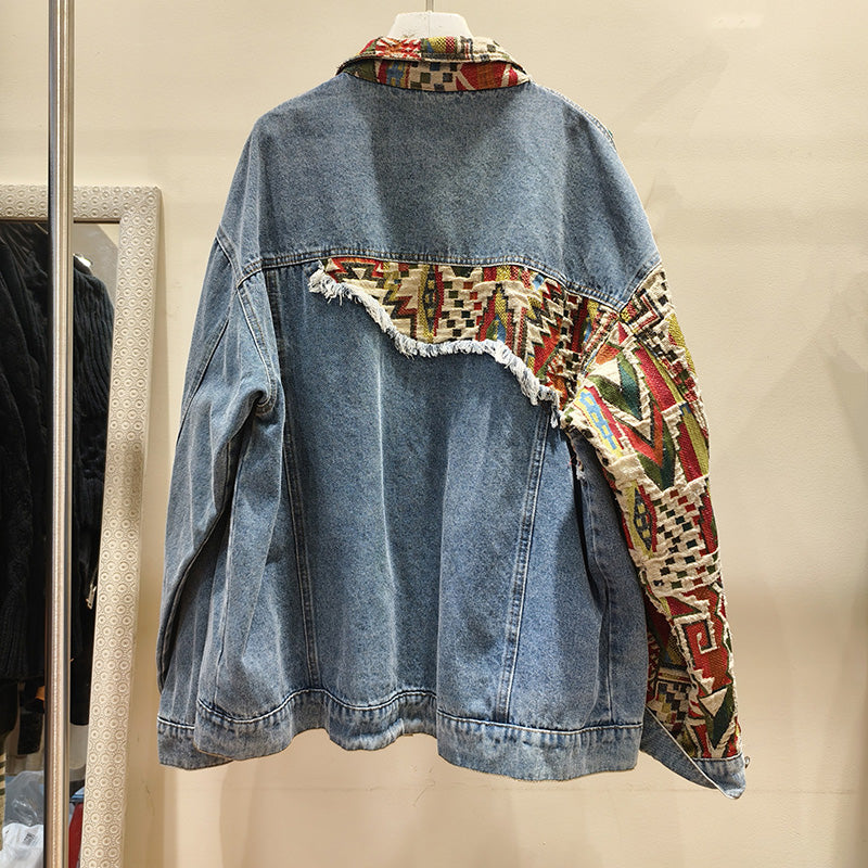 Tribal Print Denim Jacket