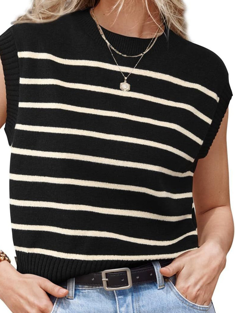 Sleeveless Striped Knit Pullover