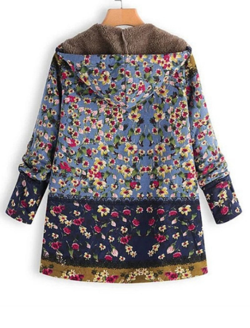 Floral Print Hooded Open-Front Jacket with Pockets