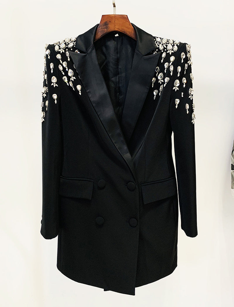 Embellished Shoulder Double-Breasted Blazer