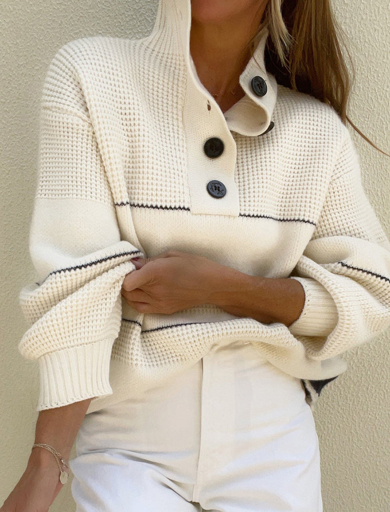 Button-Up Collared Knit Sweater