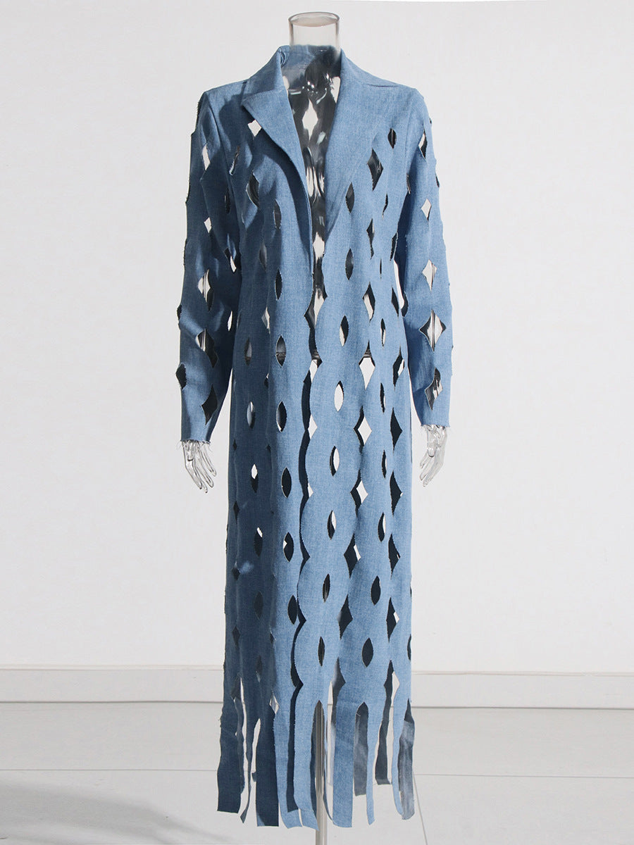 Cutout Fringe Longline Coat