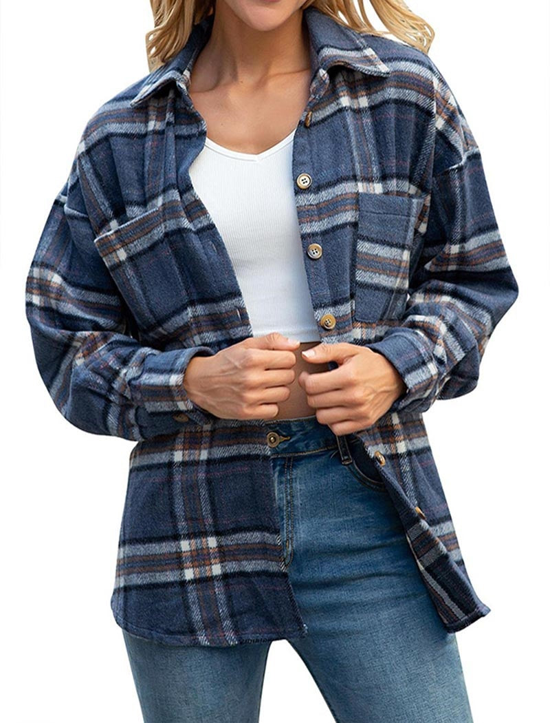 Plaid Button-Up Overshirt Jacket