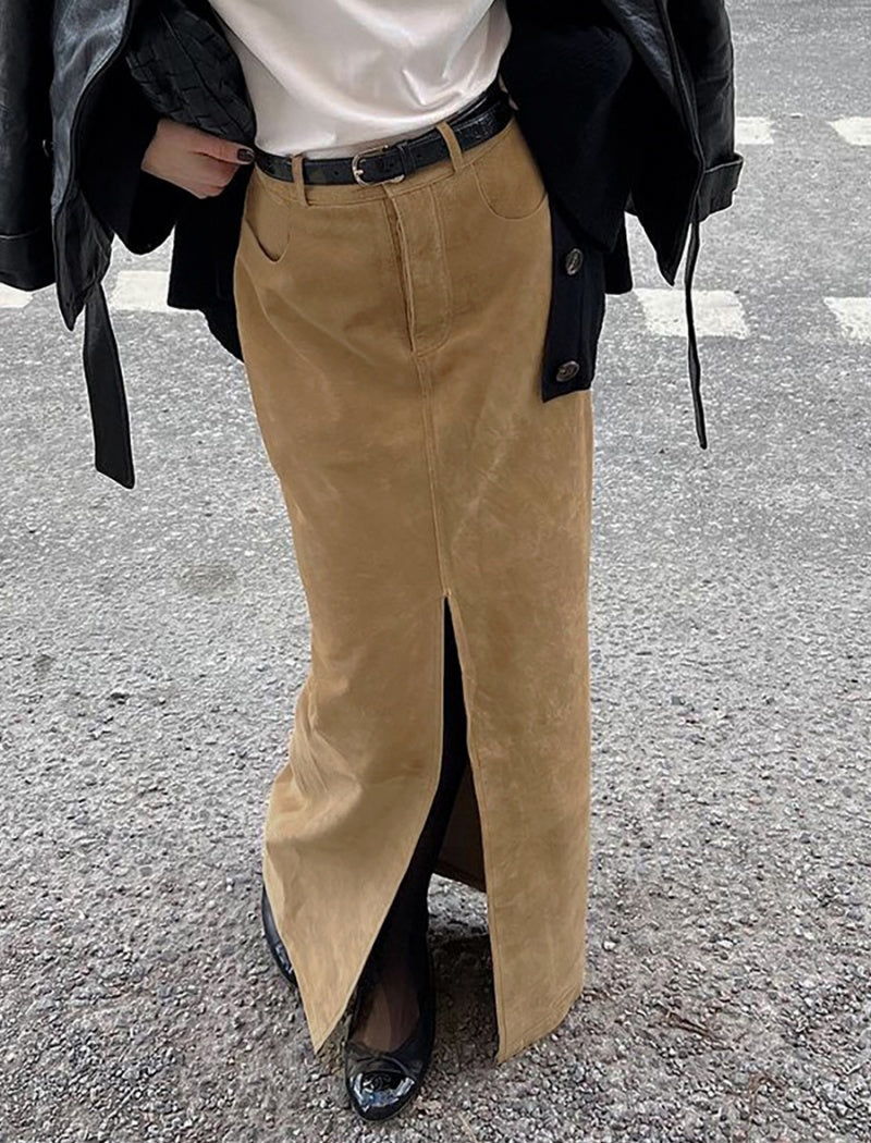 High-Slit Maxi Skirt with Fitted Waist