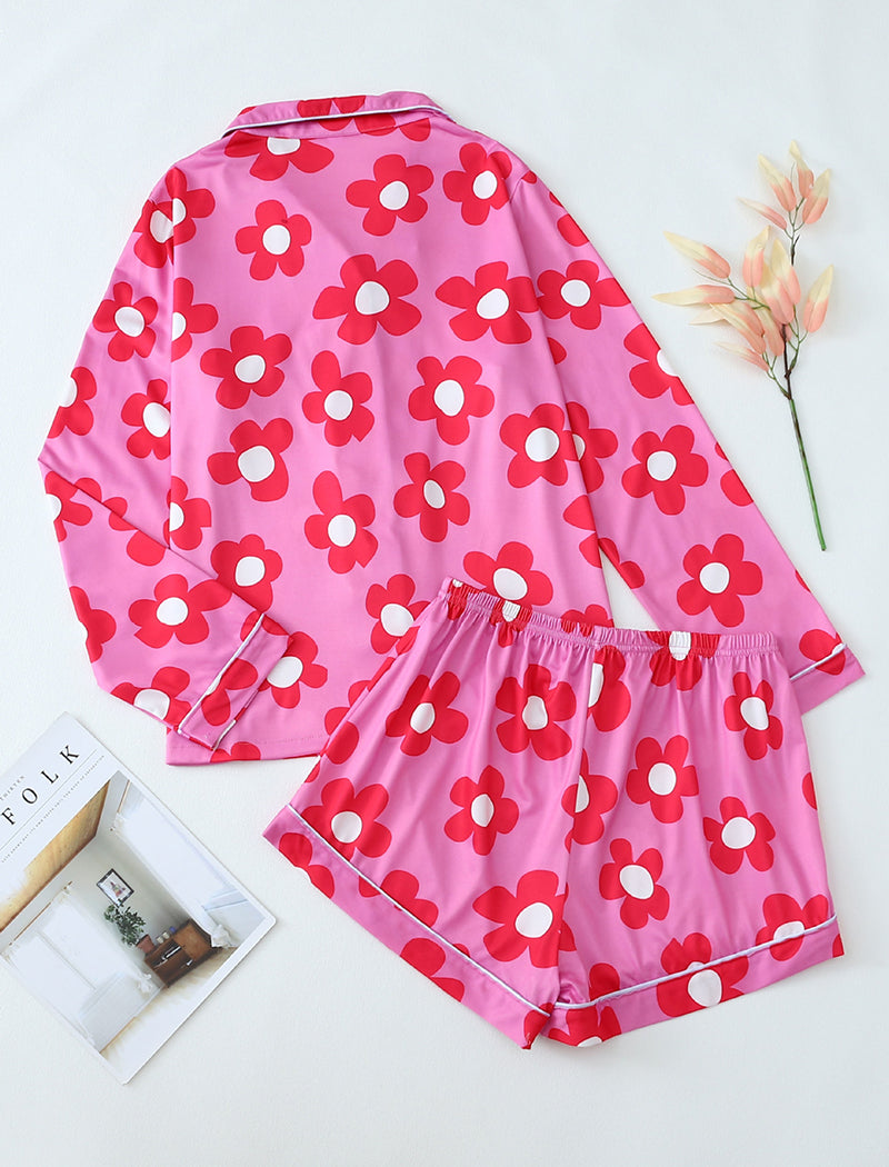 Floral Print Long Sleeve Top and Shorts Set