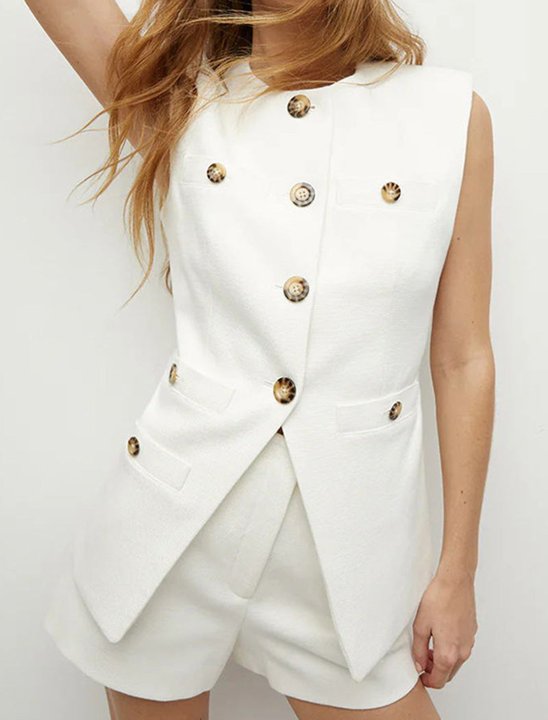 Sleeveless Double-Breasted Top