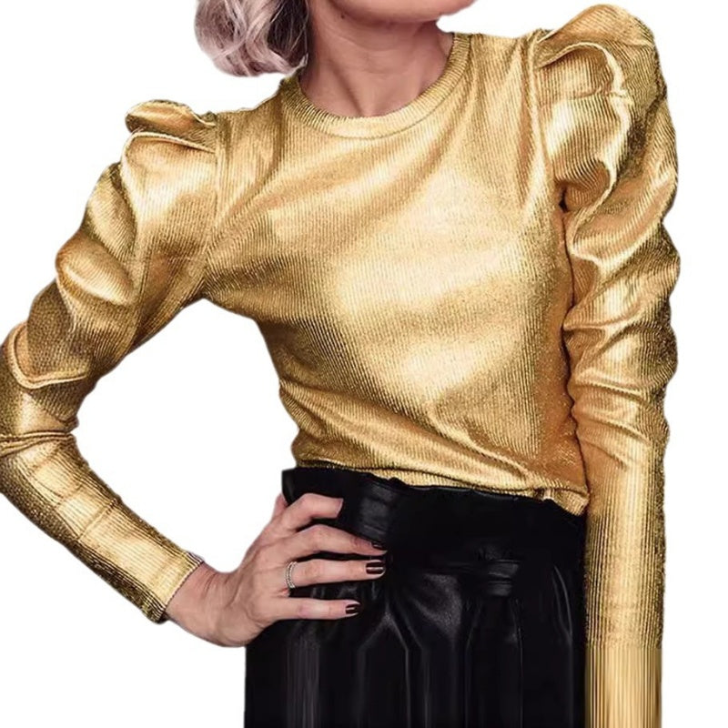 Metallic Puff Sleeve Top