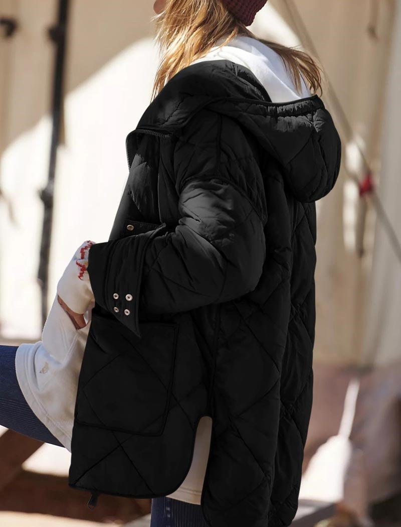 Diamond Plaid Pocketed Split Coat