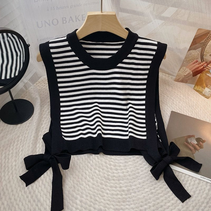 Striped Knit Vest with Side Tie Details