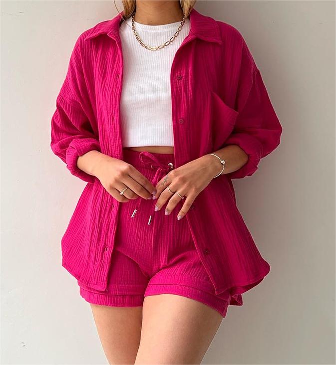 Casual Shirt and Drawstring Shorts Set