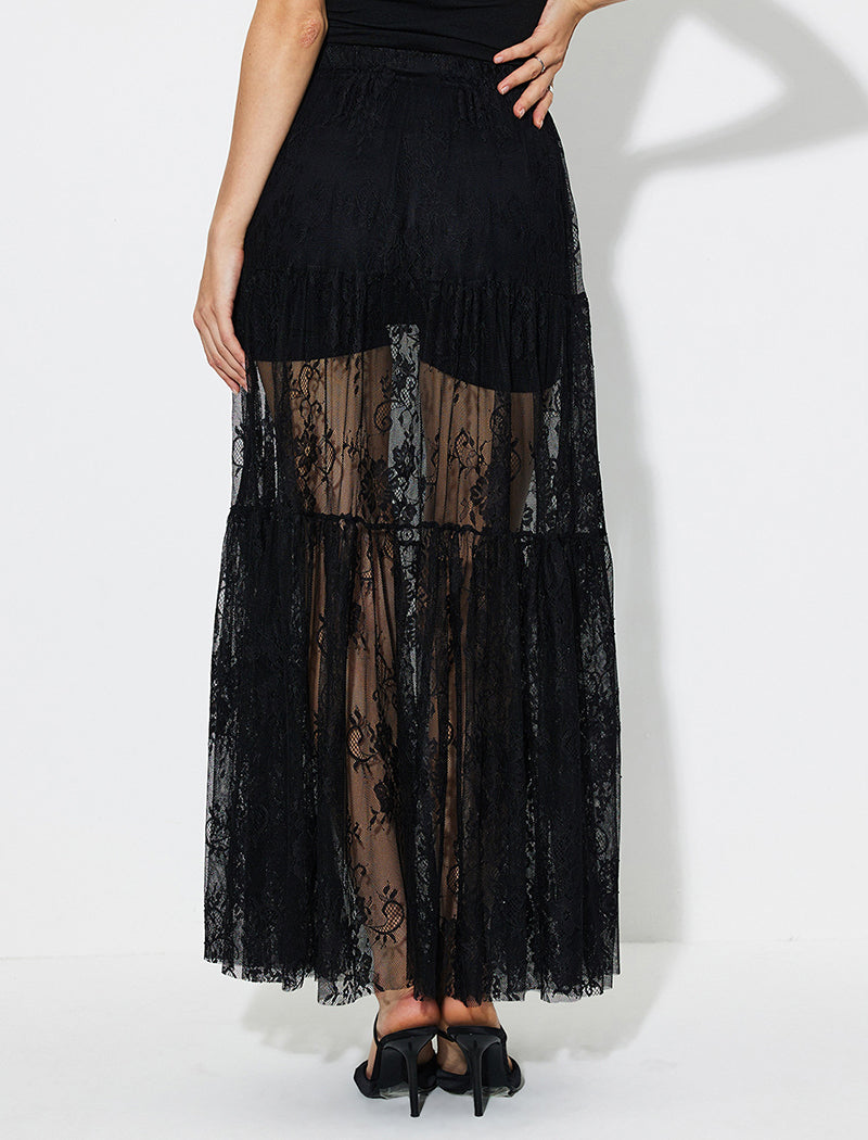 Sheer Lace Layered Maxi Skirt