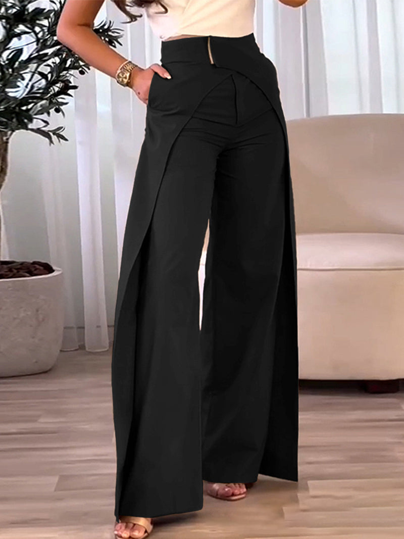 Asymmetrical Draped Wide-Leg Pants
