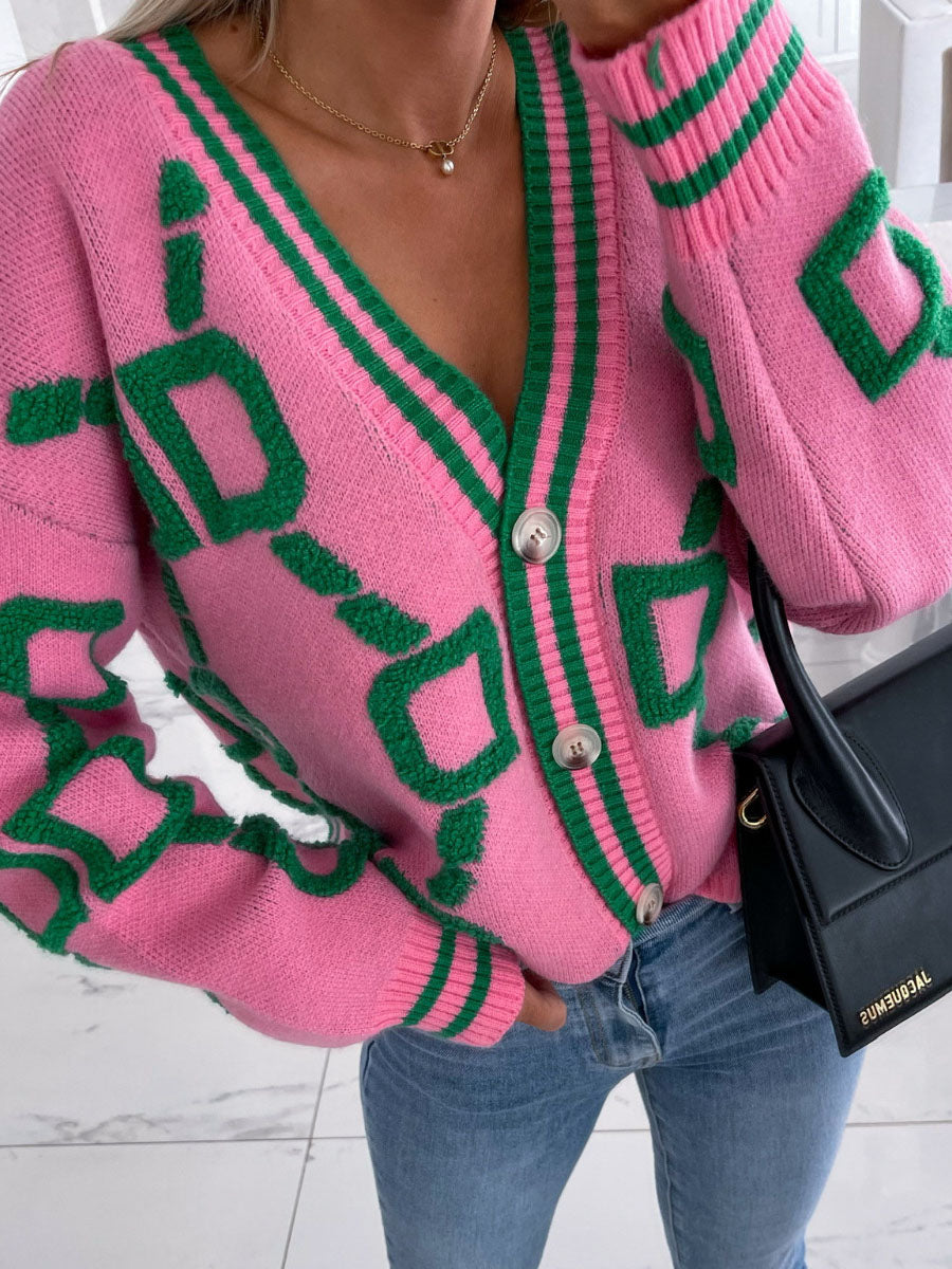Graphic Button Cardigan