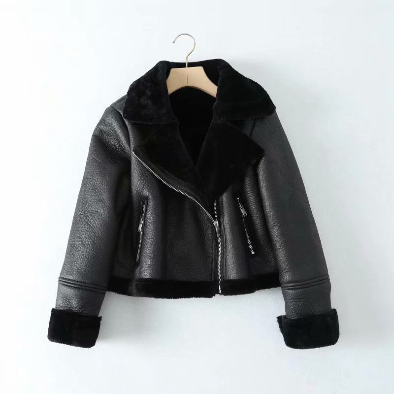 Faux Shearling Collared Moto Jacket