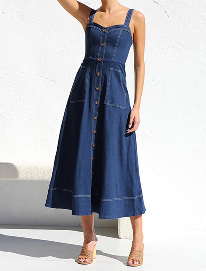 Button-Up Sleeveless Midi Dress
