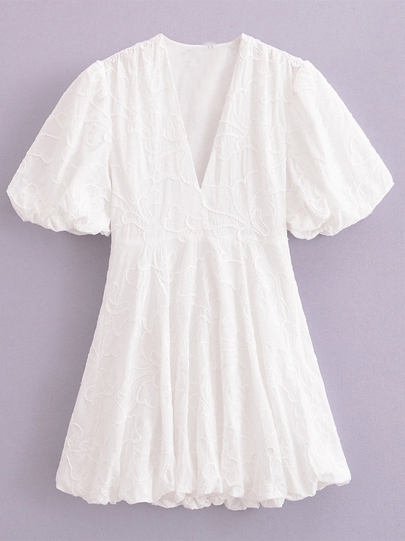 Floral Puff Sleeve Smocked Mini Dress