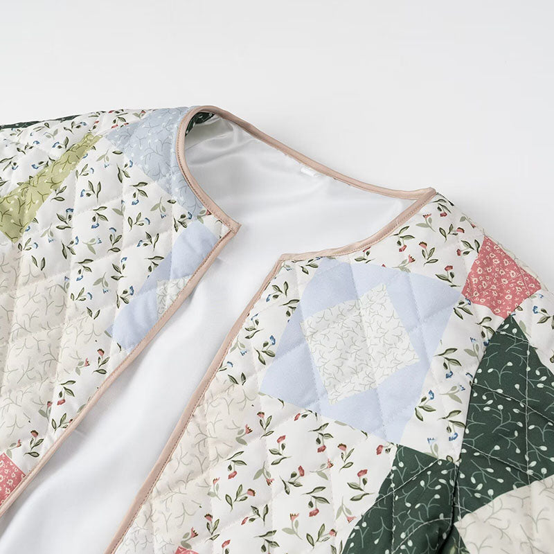 Patchwork Quilted Jacket with Front Pockets