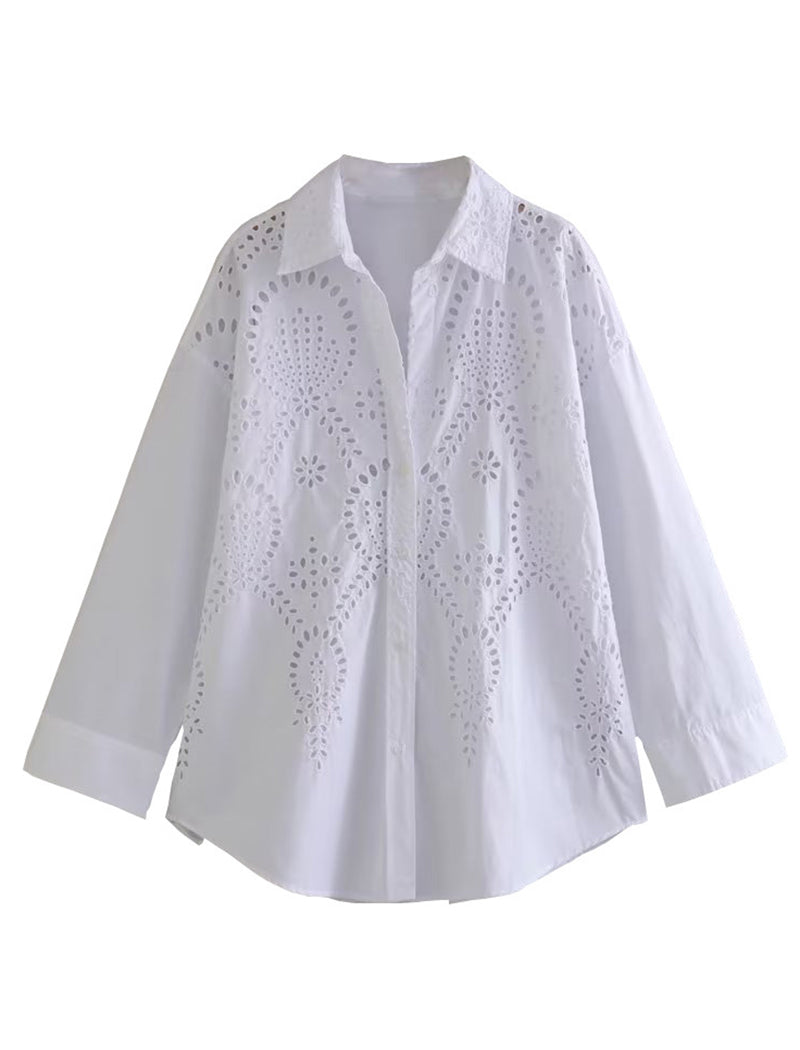 Eyelet Detail Button-Up Shirt