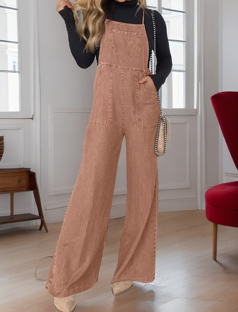 Tie-Strap Denim Jumpsuit