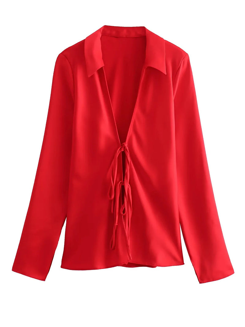 Tie-Front V-Neck Blouse
