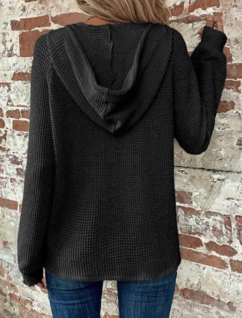 Button-Up Waffle Knit Hoodie