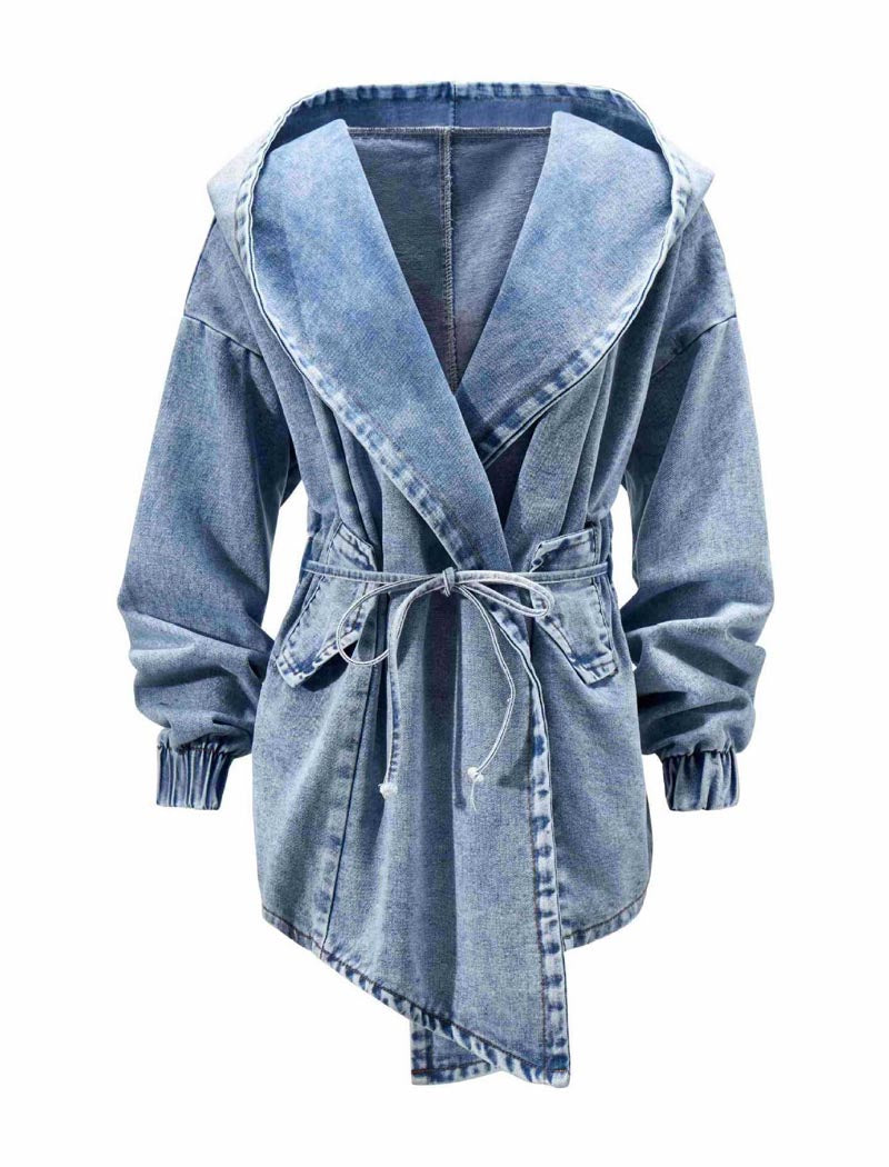 Drawstring Hooded Denim Jacket