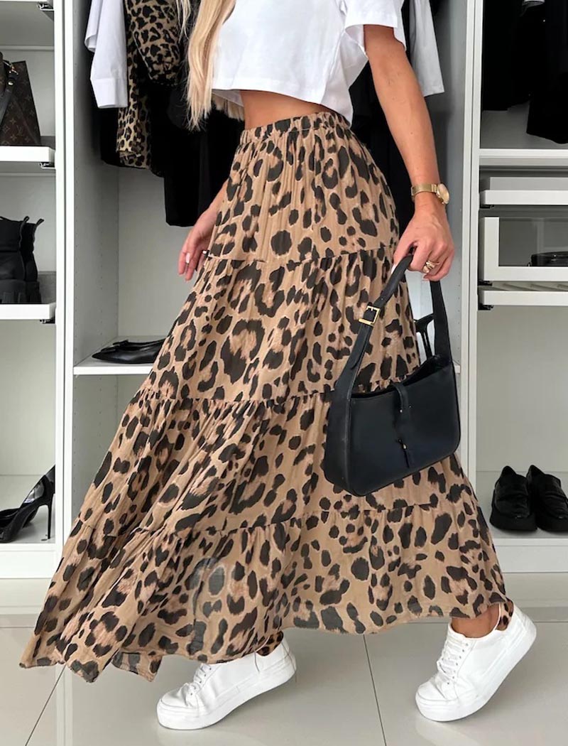 Tiered Leopard Maxi Skirt