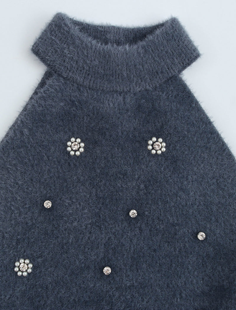 Faux Fur Halter Neck Sleeveless Mini Dress