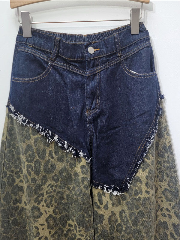 Patchwork Leopard Wide-Leg Pants
