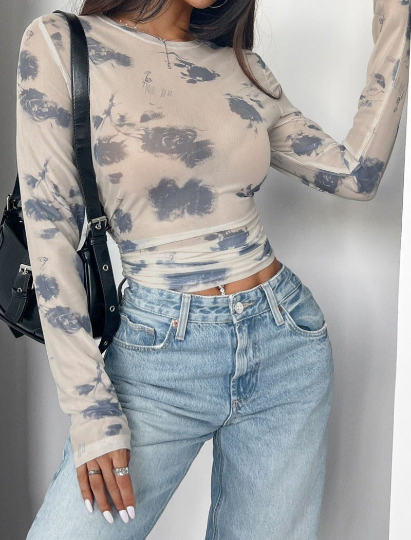 Floral Print Sheer Long Sleeve Top