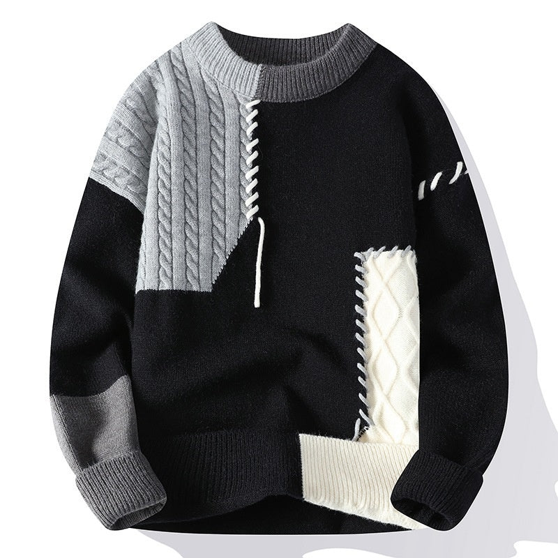 Color Block Knit Sweater with Stitch Details