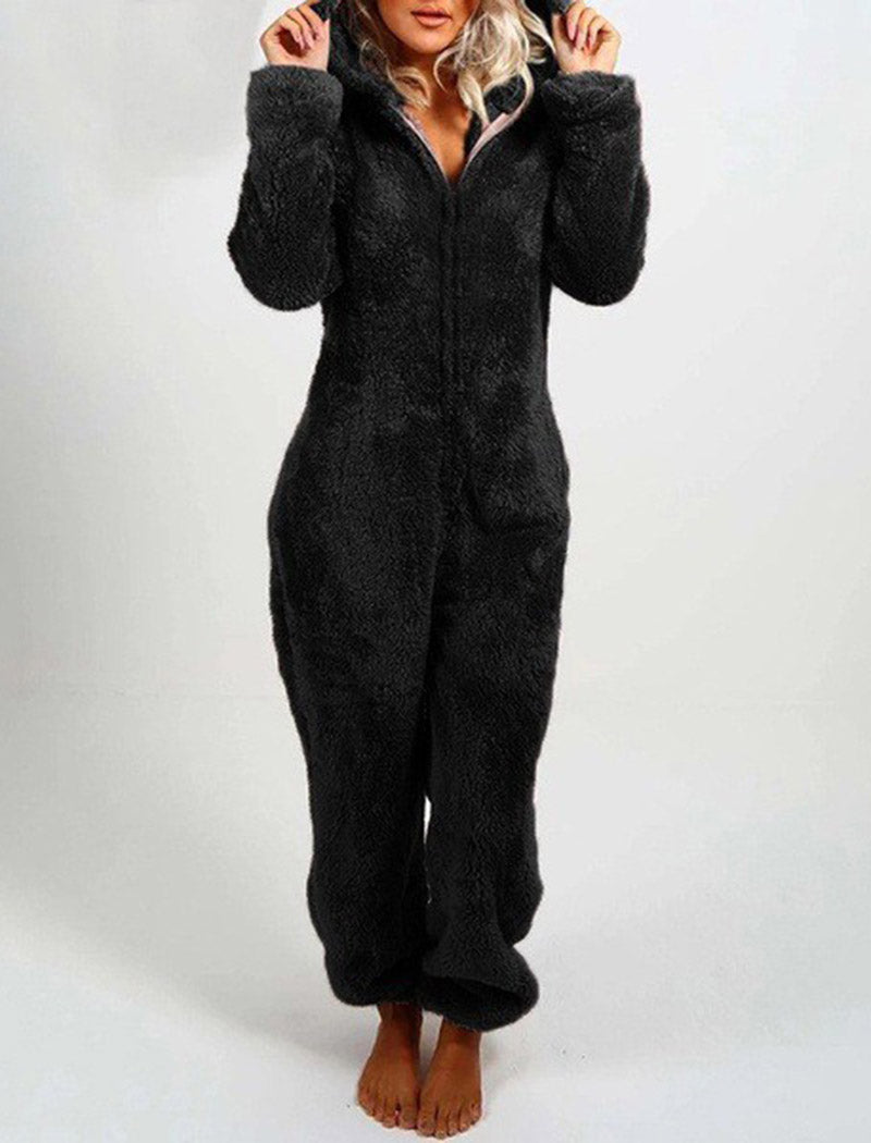 Teddy Ears Hooded Fleece Jumpsuit