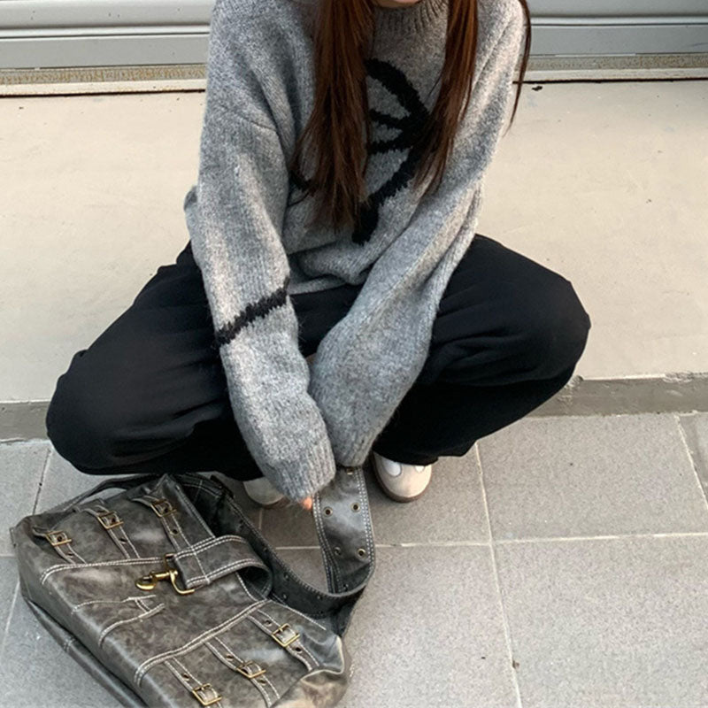 Bow Knit Crewneck Pullover Sweater