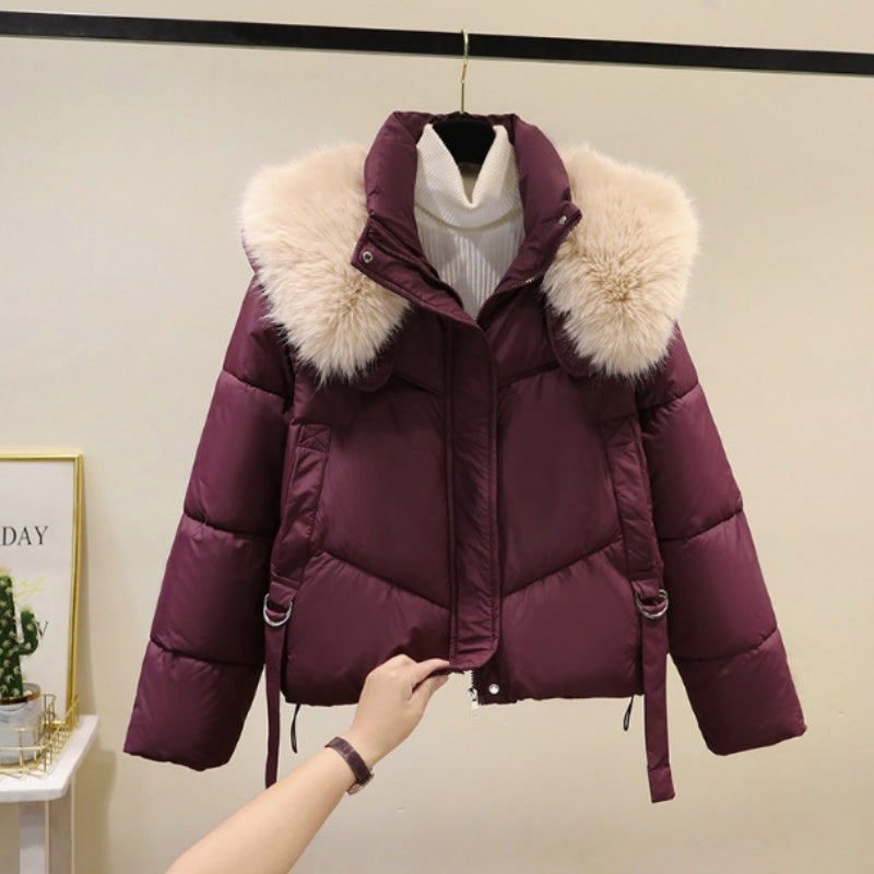 Fur Collar Puffer Jacket with Oversized Fit