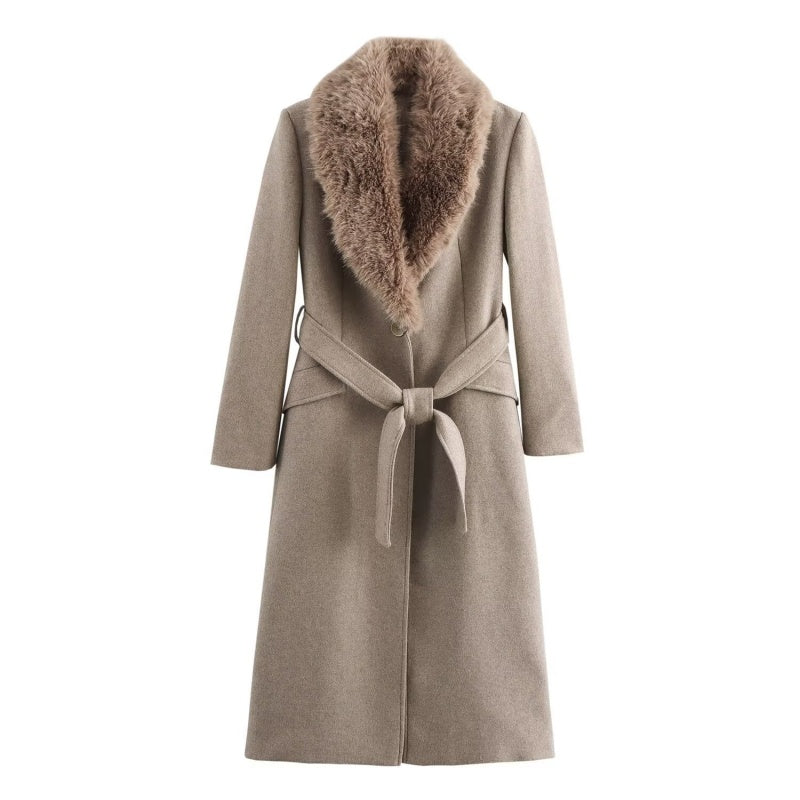 Longline Coat with Faux Fur Collar