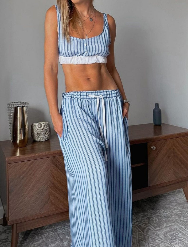 Striped Lounge Set with Wide-Leg Pants