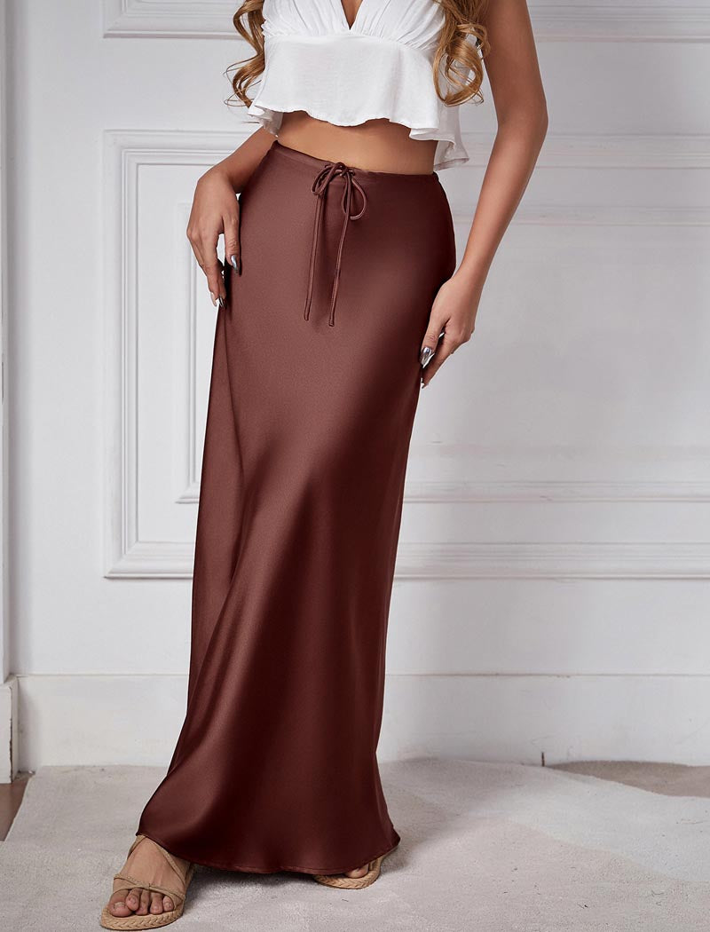 Drawstring Satin Maxi Skirt