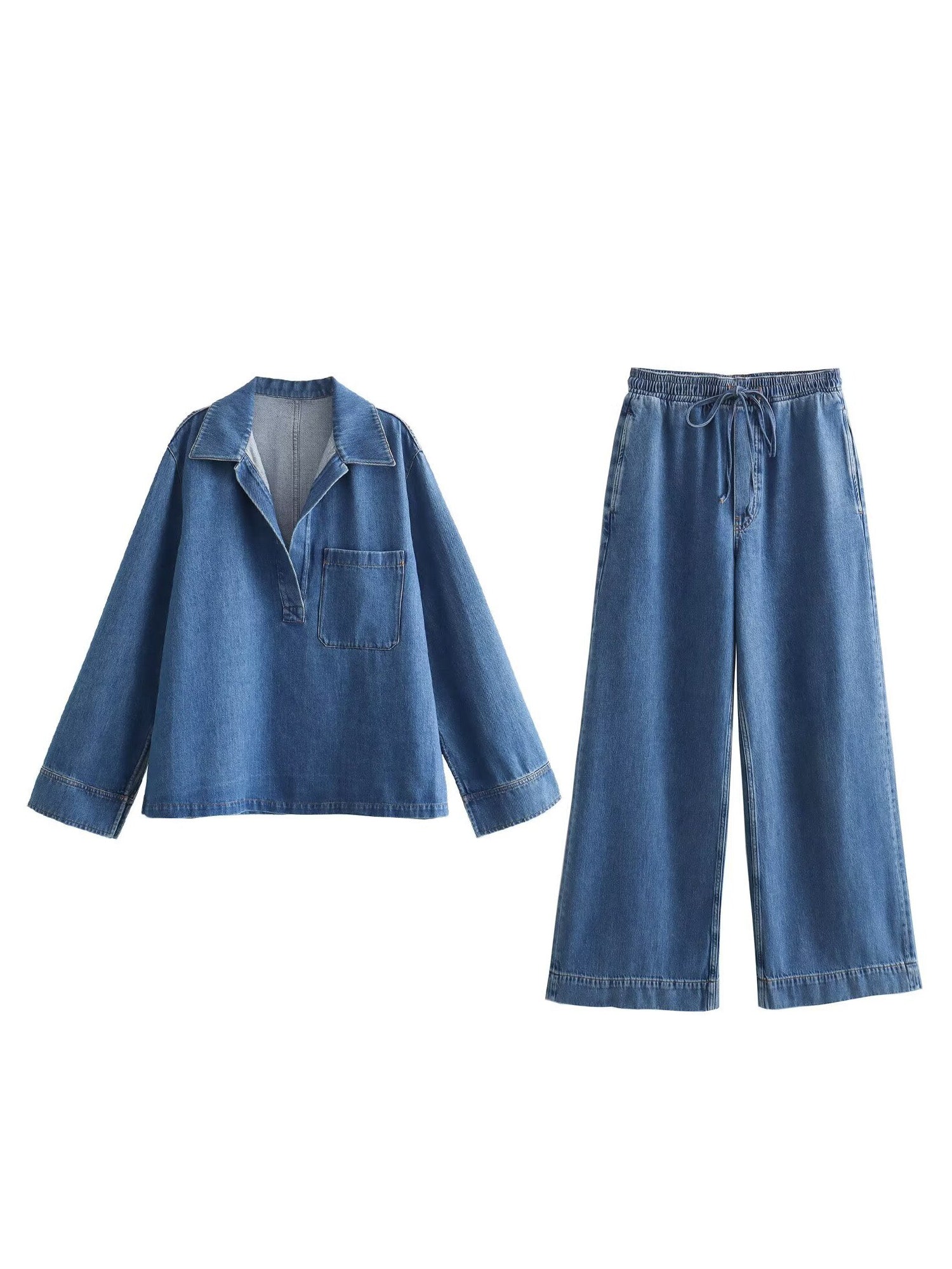 Wide-Leg Drawstring Denim Jeans