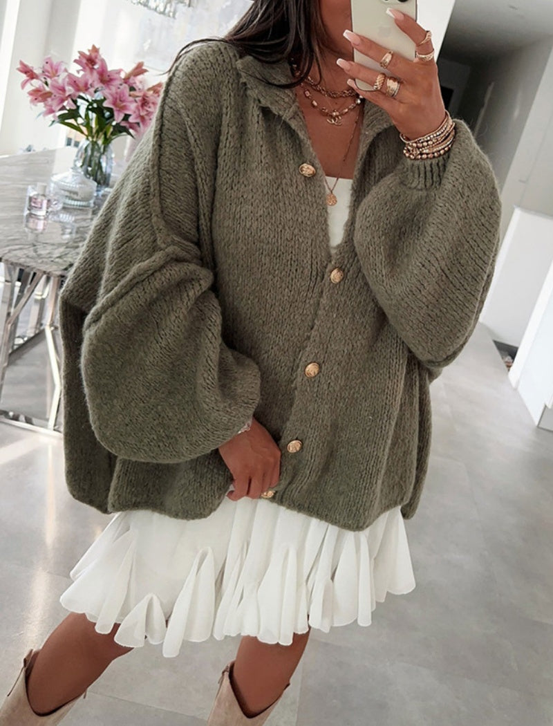 Button-Up Oversized Knit Cardigan