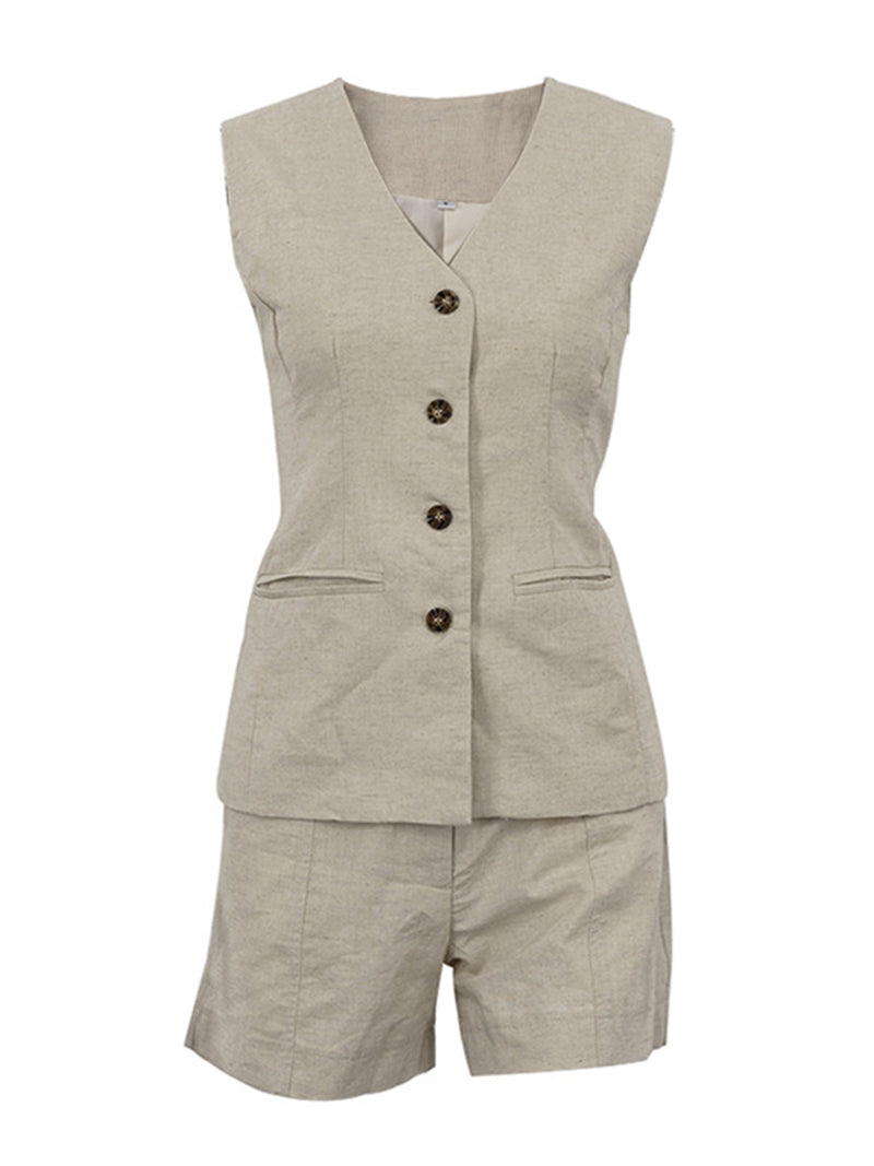 Button-Up Vest and Shorts Set