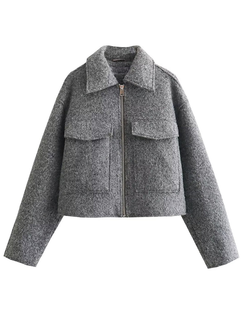 Cropped Jacket with Oversized Pockets