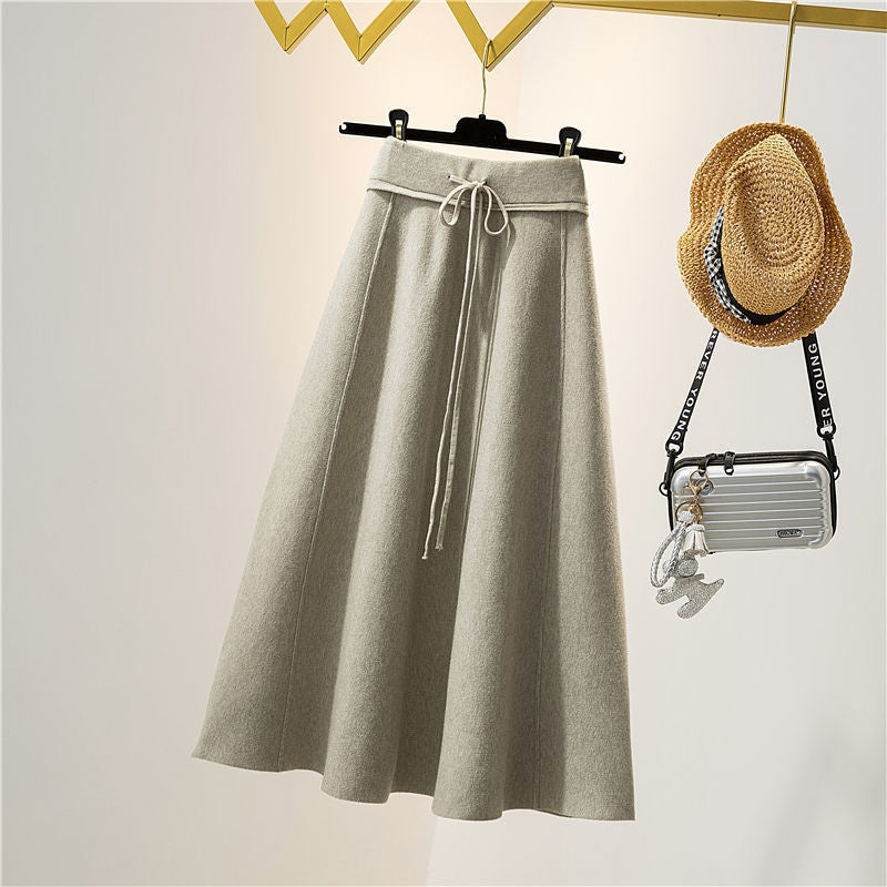 High-Waist A-Line Midi Skirt with Tie Waist