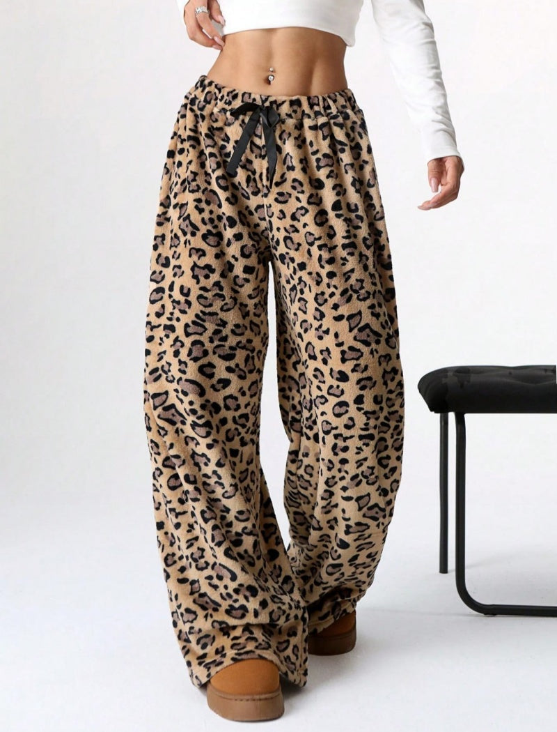Leopard Print Casual Wide-Leg Pants